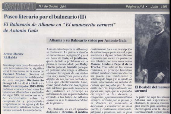 Página de Alhama Comarcal de julio de 1996, cuando recogía la noticia sobre Antonio Gala y Alhama Página de Alhama Comarcal de julio de 1996, cuando recogía la noticia sobre Antonio Gala y Alhama