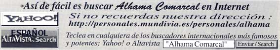  Anuncio sobre nuestra web en 1997, ¡aún no existía google, ni alhama.com! 